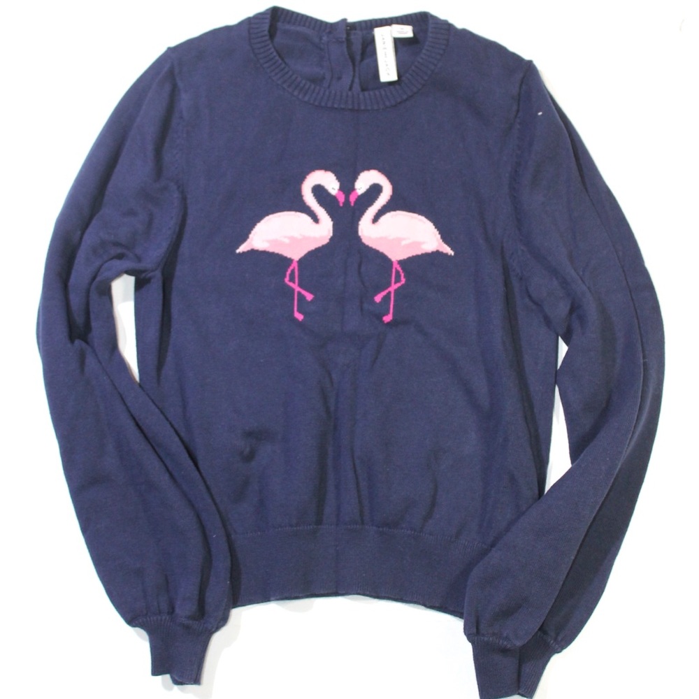 Janie and Jack Navy Sweater with Pink Flamingo Motif